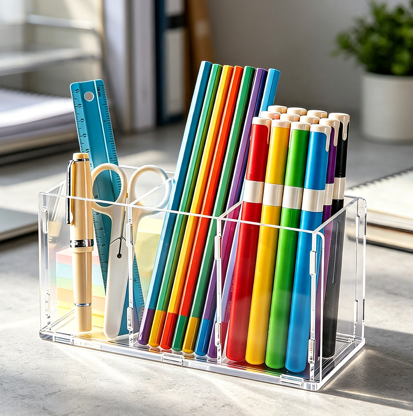 Three-Slot Clear Acrylic Desk Caddy for Pens