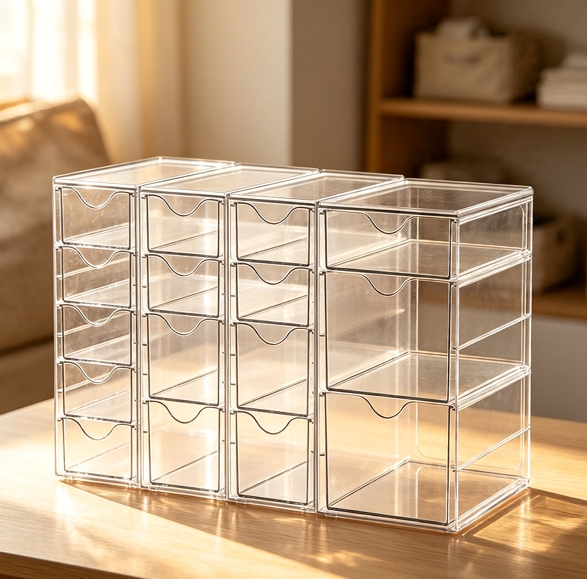 Four-Pack Acrylic Storage Unit with Sixteen Drawers