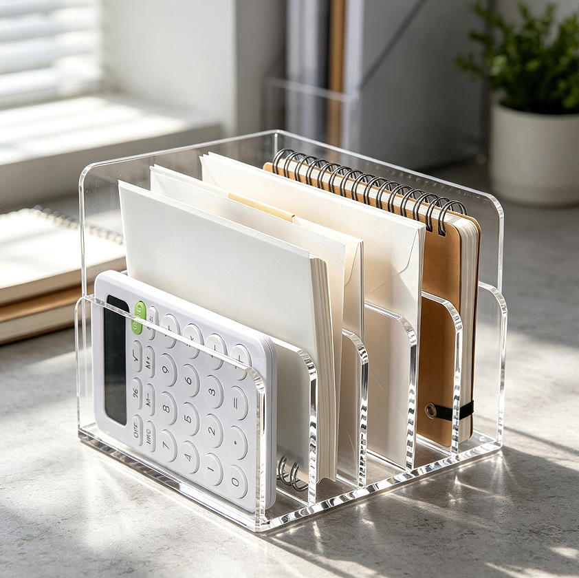 Five-Compartment Clear Acrylic Desktop File Organiser
