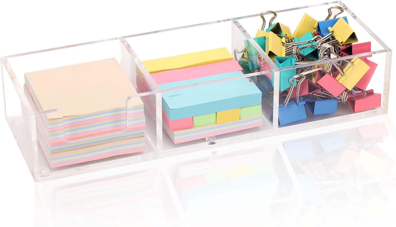 Three-Compartment Acrylic Sticky Note Holder and Dispenser