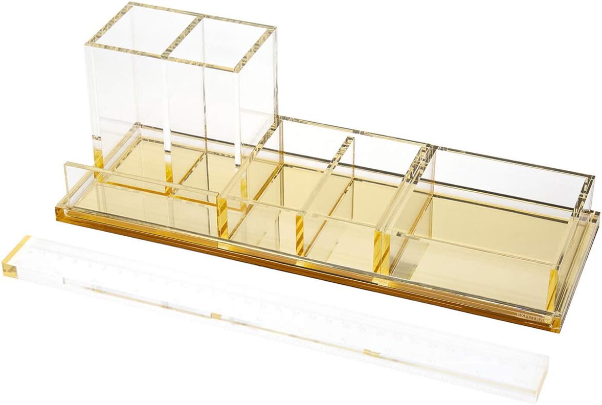 Four-Piece Acrylic Desk Organiser Kit with Ruler