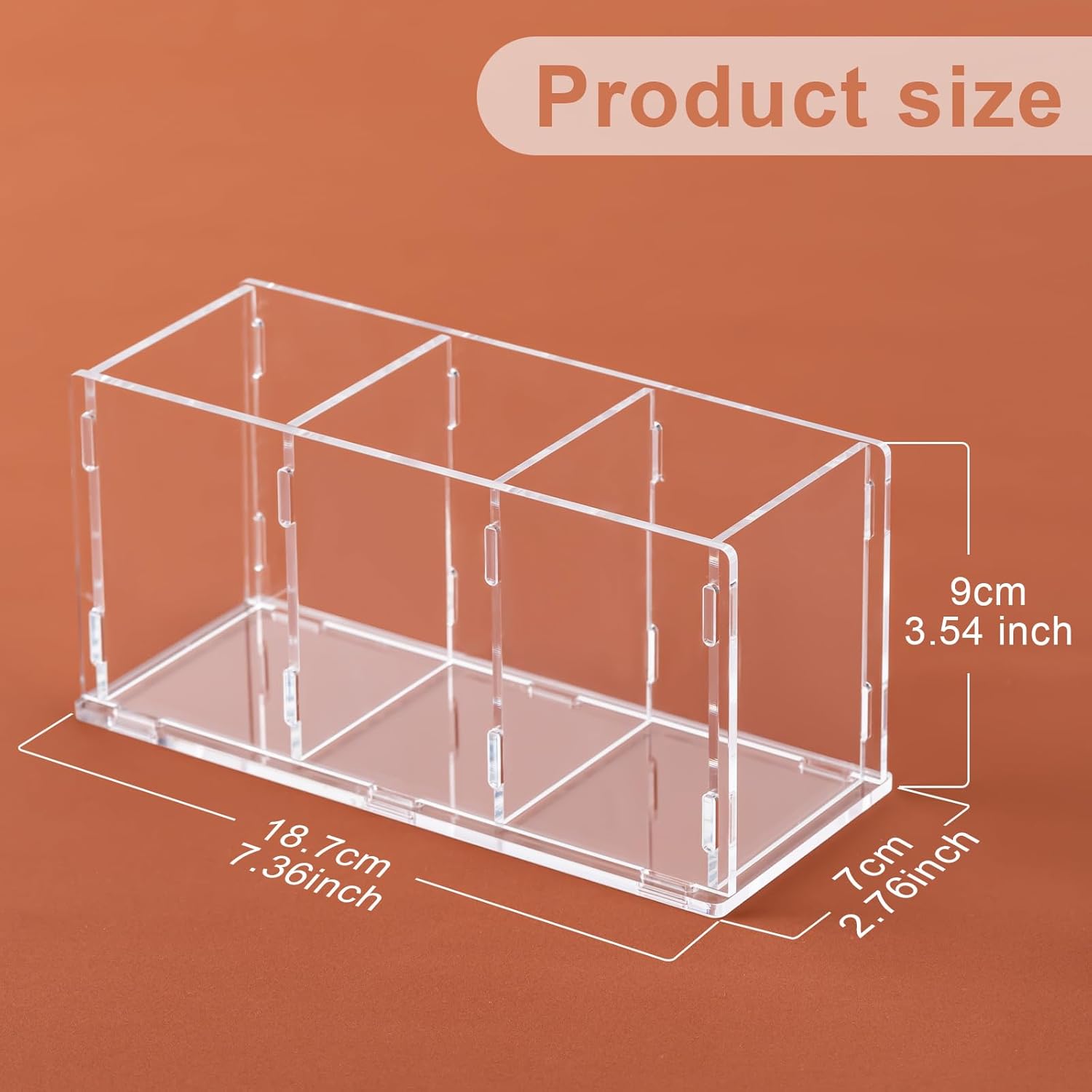 Three-Slot Clear Acrylic Desk Caddy for Pens - Image 2