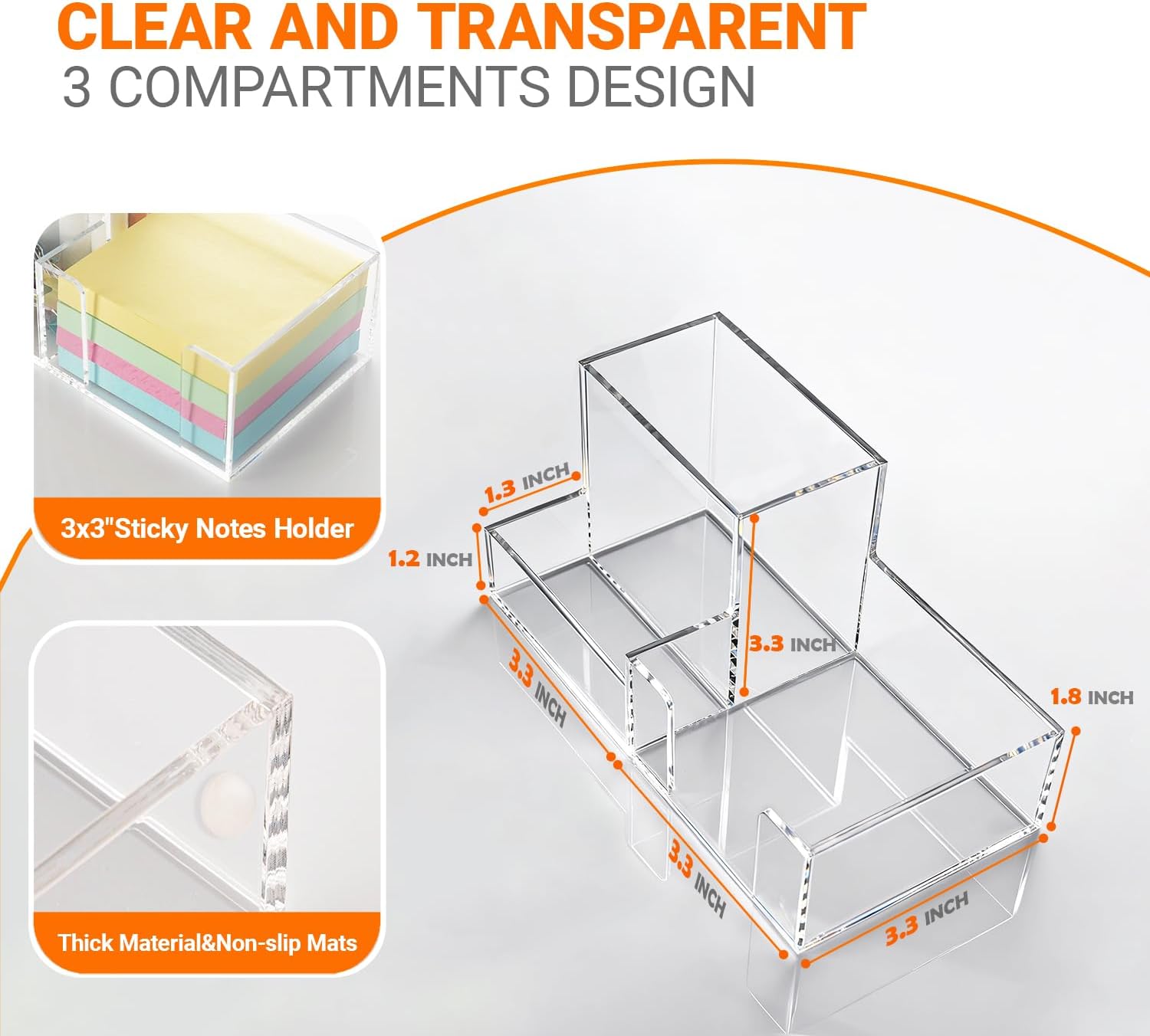 Three-Compartment Clear Pen Holder with Note Dispenser - Image 2