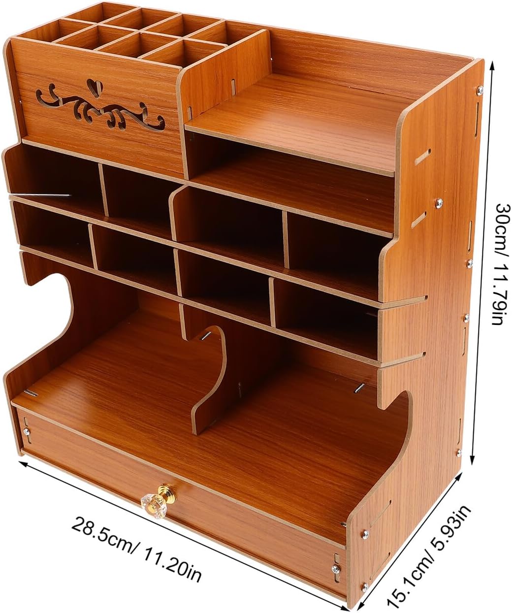 Cherry Wood Multi-Compartment Pen Stand - Image 2