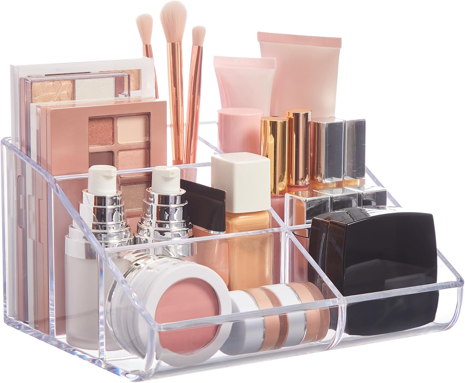 Six-Compartment Clear Plastic Vanity Organiser for Brushes