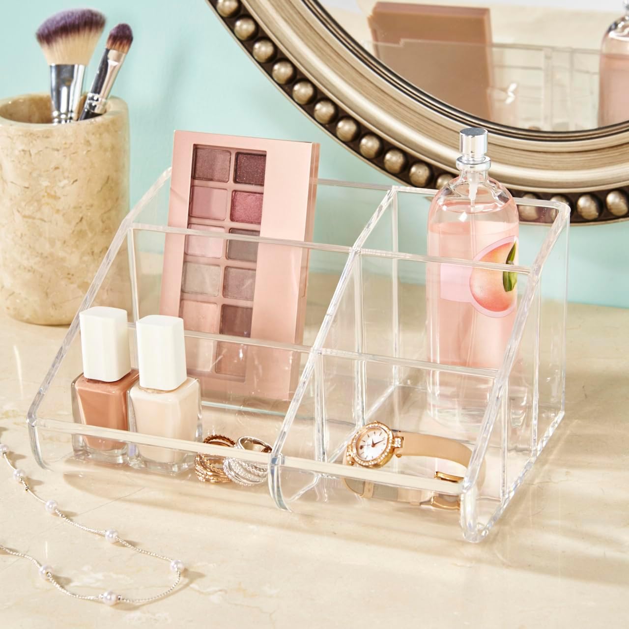 Six-Compartment Clear Plastic Vanity Organiser for Brushes - Image 2