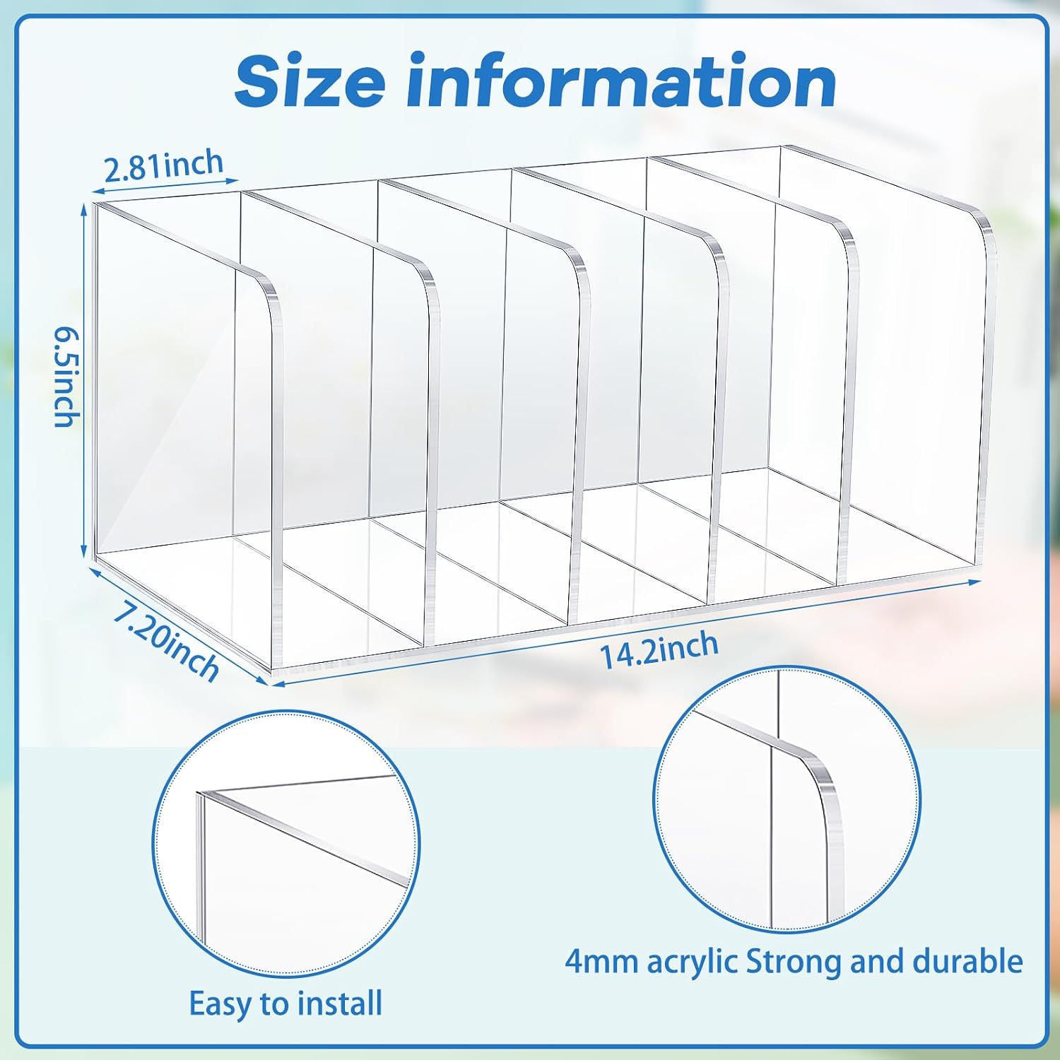 Clear Acrylic Magazine Holder with Vertical Compartments - Image 2