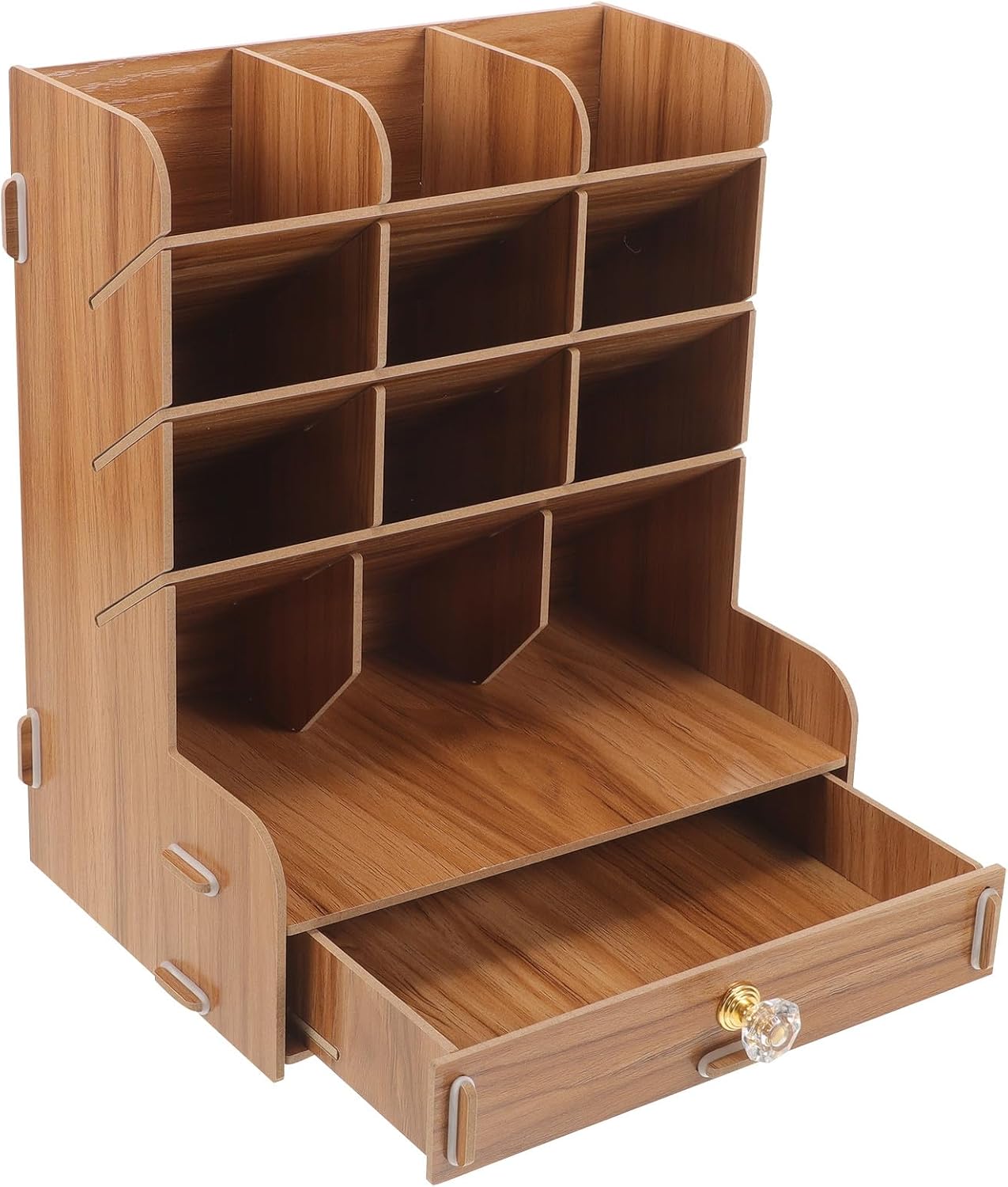 Wooden Slanted Multi-Grid Pen Holder