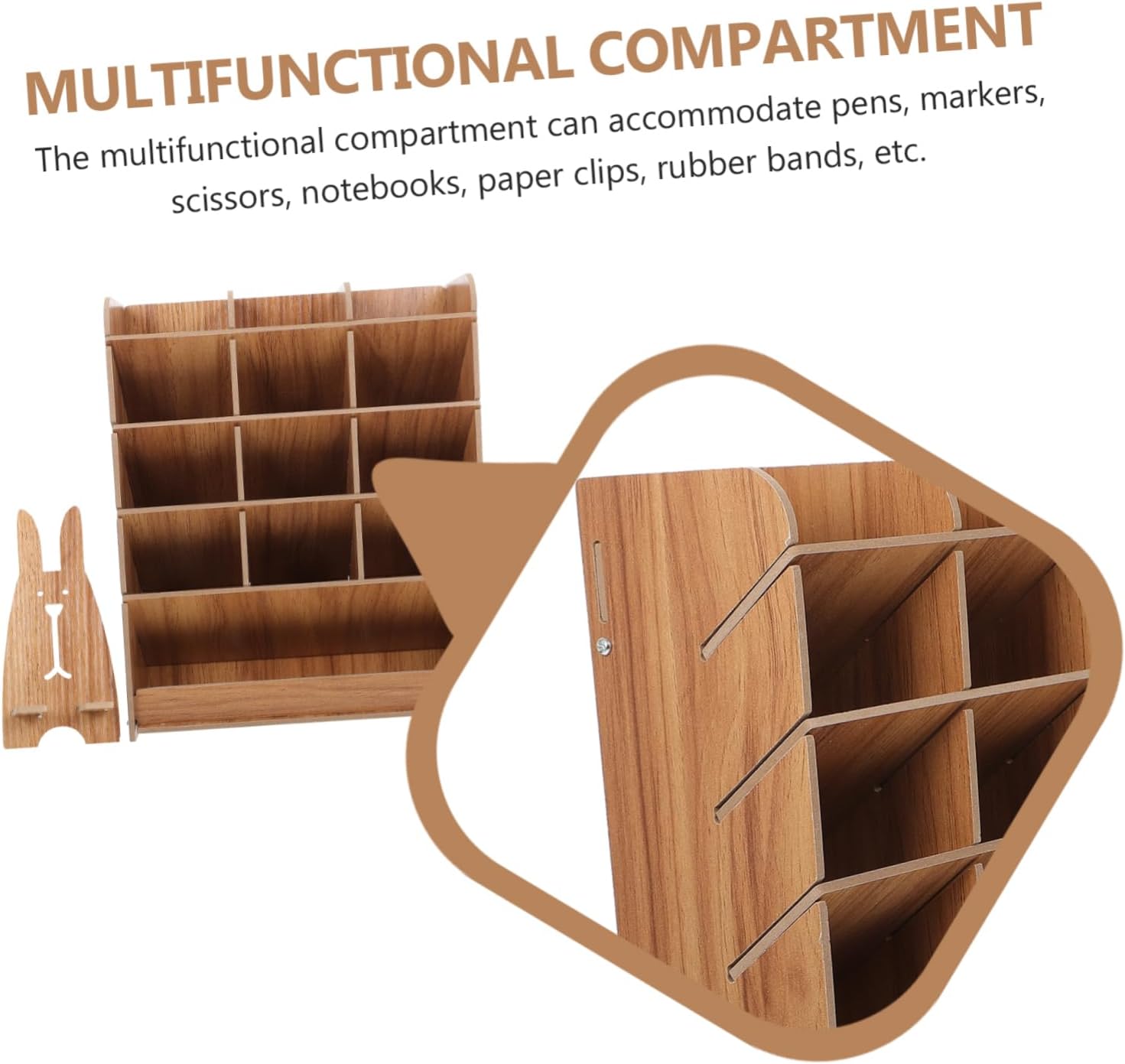 Cherry Wood Grid Compartment Pen Box - Image 2