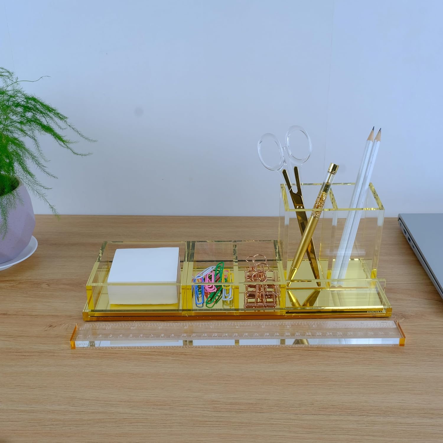 Four-Piece Acrylic Desk Organiser Kit with Ruler - Image 2